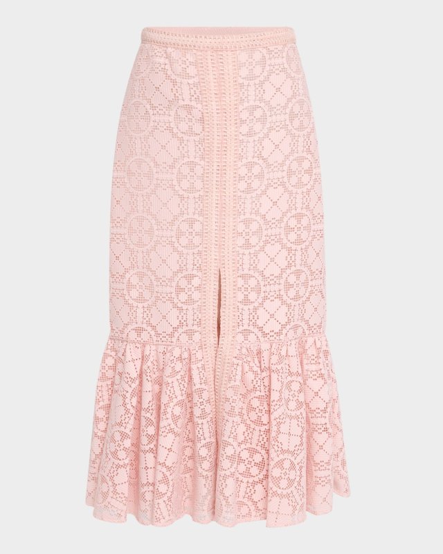 Lace Slit Ruffle Midi Skirt